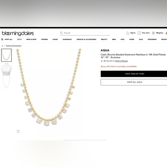 Aqua CZ Crystal Station on Gold Bead Chain Necklace NWT - Picture 3 of 8